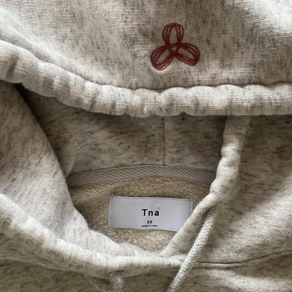 Tna Cozy Fleece Pullover Boyfriend Cropped Hoodie Striped Accents Sleeves Sz XS - Picture 8 of 8